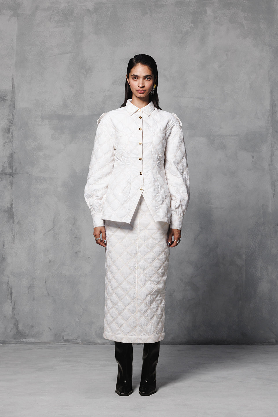 WHITE QUILTED COORD SET