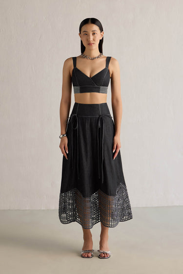 BLACK DENIM BRALETTE & SKIRT SET