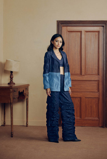 DENIM PLEATED PANTSUIT