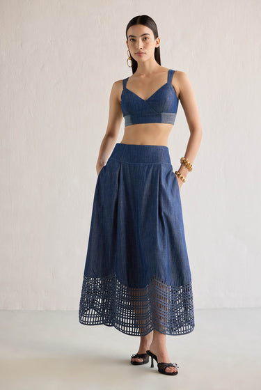 NITANSHI GOEL IN OUR DENIM SUNRAY SKIRT