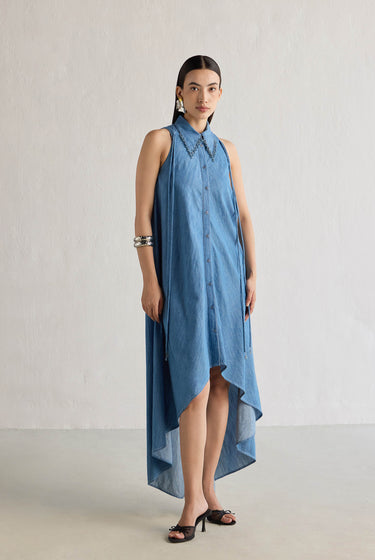 WASHED DENIM HIGH LOW DRESS