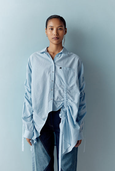 STRIPE GATHERED SHIRT