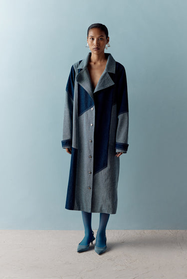 DENIM COLOR BLOCK TRENCH