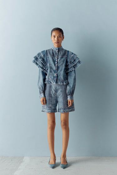 WASHED DENIM PINTUCK SHIRT