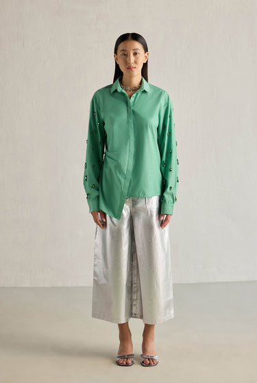 GREEN STRIPE ASSYMETRIC SHIRT