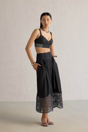 BLACK DENIM BRALETTE & SKIRT SET