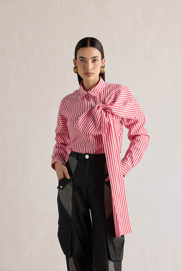 RED STRIPE BOW SHIRT