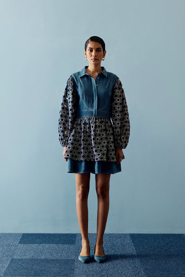 CUTWORK DENIM DRESS