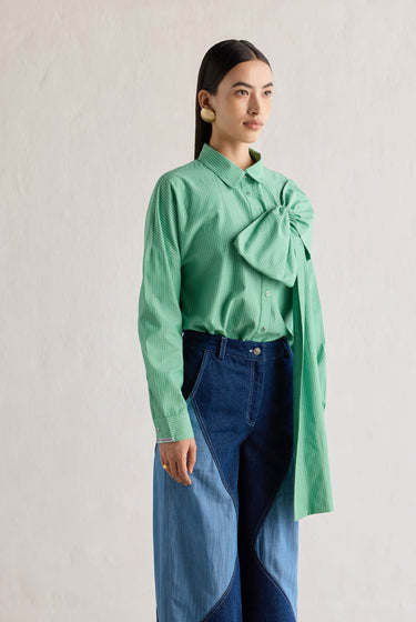 DUAL DENIM FLARED PANTS