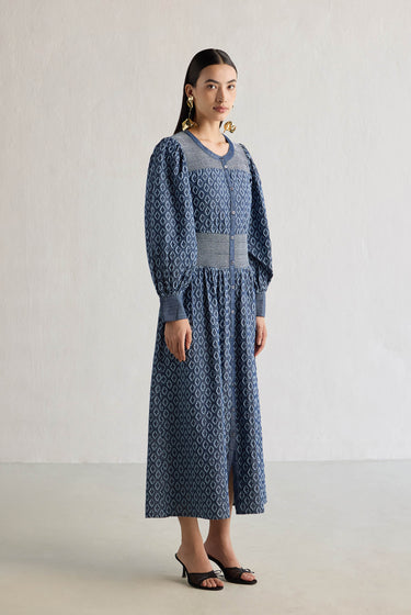 BLUE SCHIFFLI DENIM DRESS