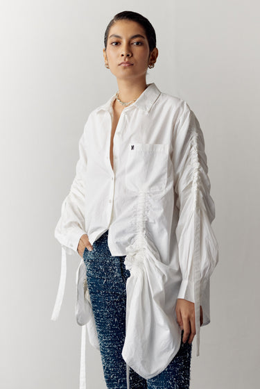 WHITE GATHERED SHIRT