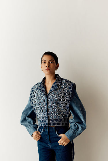 MANNAT SANDHU IN OUR CUTWORK DENIM JACKET