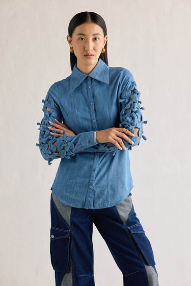 DENIM 3D FLOWER SHIRT