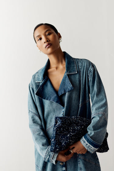 WASHED DENIM TRENCH