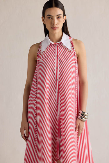 RED STRIPE HIGH LOW DRESS