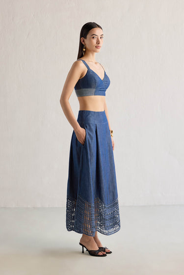 DENIM BRALETTE & SKIRT SET