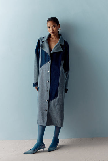 AASHNA SHROFF DENIM COLOR BLOCK TRENCH