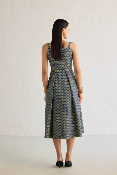 LIME SCHIFFLI DENIM DRESS