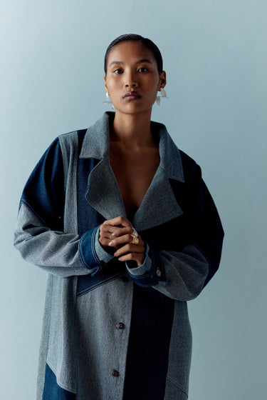 DENIM COLOR BLOCK TRENCH