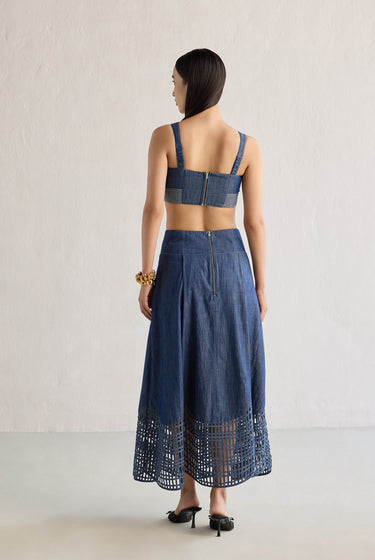 DENIM BRALETTE & SKIRT SET