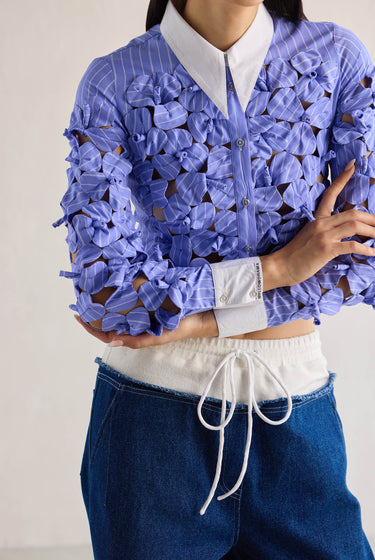 BLUE STRIPE 3D FLOWER SHIRT