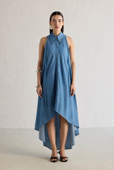 WASHED DENIM HIGH LOW DRESS