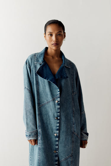 WASHED DENIM TRENCH