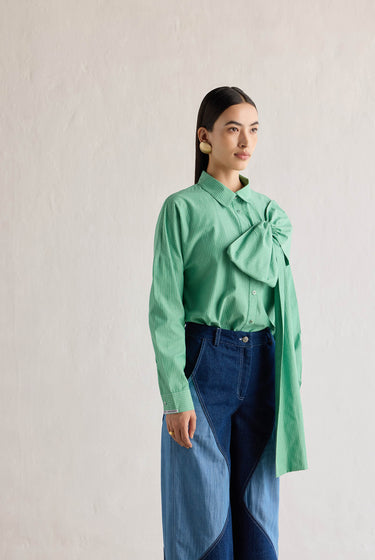 GREEN STRIPE BOW SHIRT