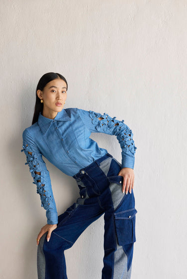 DENIM 3D FLOWER SHIRT