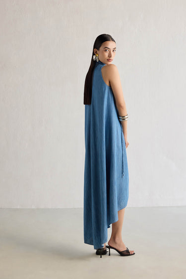 WASHED DENIM HIGH LOW DRESS