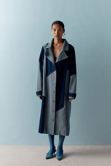 DENIM COLOR BLOCK TRENCH