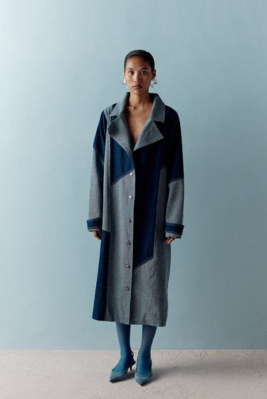 AASHNA SHROFF DENIM COLOR BLOCK TRENCH