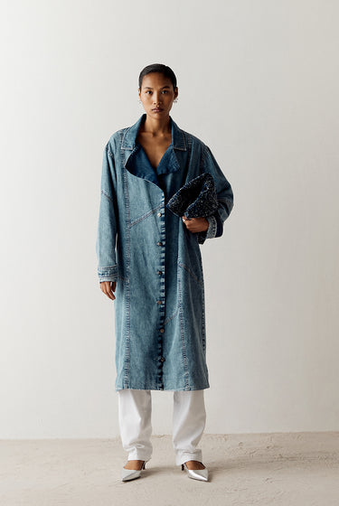 WASHED DENIM TRENCH