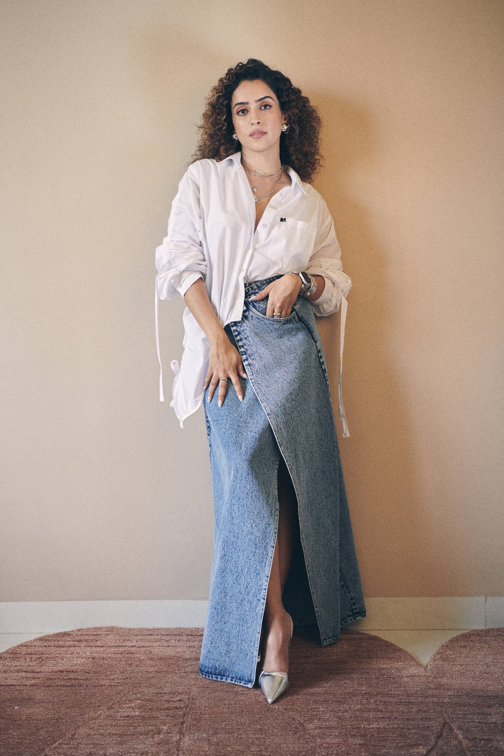 SANYA MALHOTRA IN OUR WHITE GATHERED SHIRT