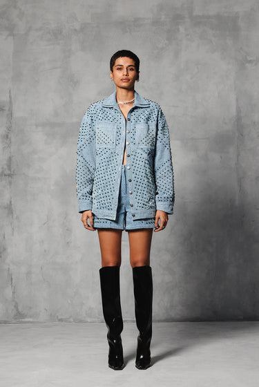 WASHED STUDDED DENIM JACKET