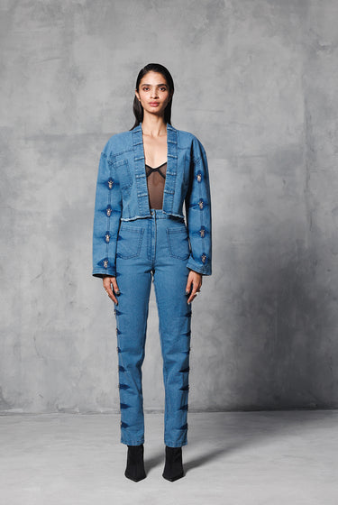 DENIM EMBELLISHED PANTS