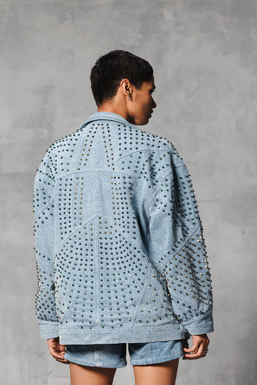 WASHED STUDDED DENIM JACKET