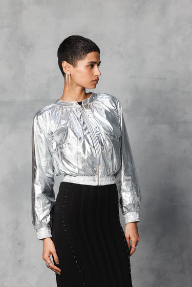 SILVER FOIL BOMBER JACKET