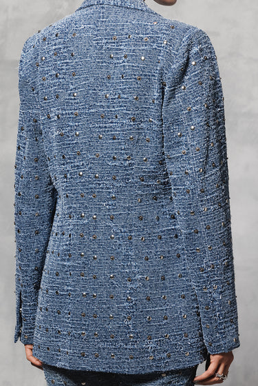 WASHED DISTRESSED DENIM STUDDED BLAZER