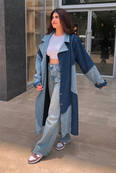 MALVIKA SITLANI IN OUR DENIM COLOR BLOCK TRENCH