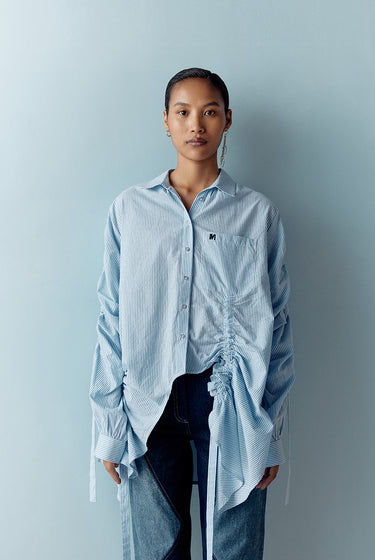 STRIPE GATHERED SHIRT