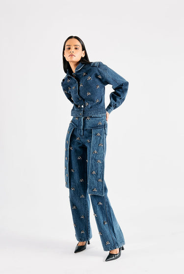 BLUE EMBELLISHED DENIM COORD - MellowDrama