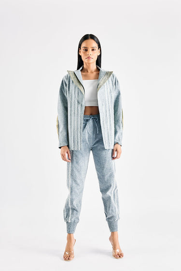 FRAYED DENIM JOGGERS SET - MellowDrama