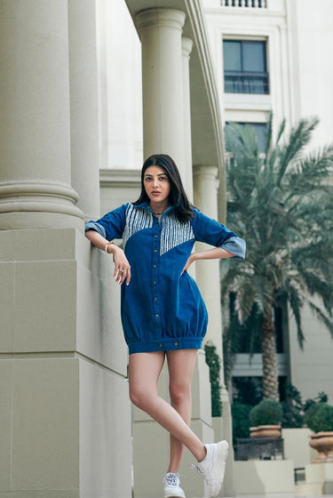 KAJAL AGGARWAL IN OUR MARIA OVERSIZE DENIM DRESS - MellowDrama