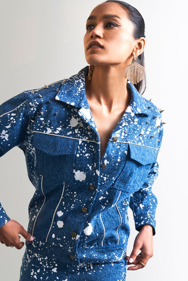 KIRTI KULHARI IN OUR DENIM PAINT SPLASH COORDINATE SET - MellowDrama