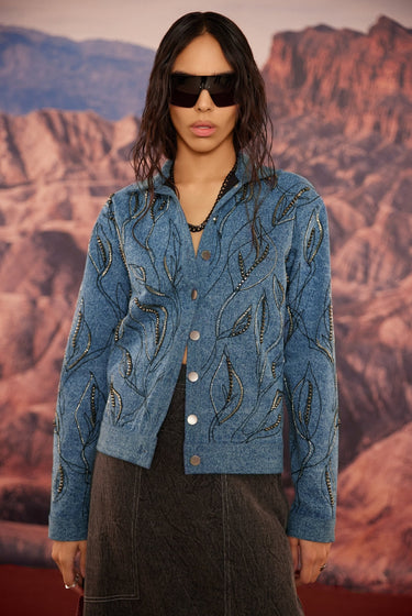 LEAF EMBELLISHED DENIM JACKET - MellowDrama