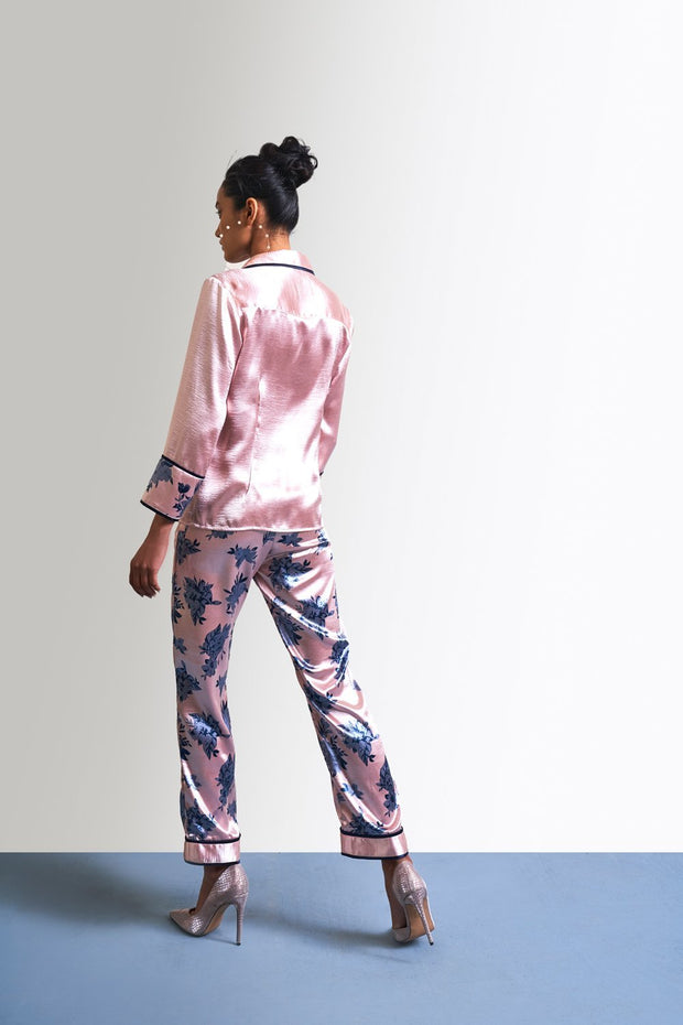 Shop Silver Studded Crop Top  Pink Satin Pants Set Online