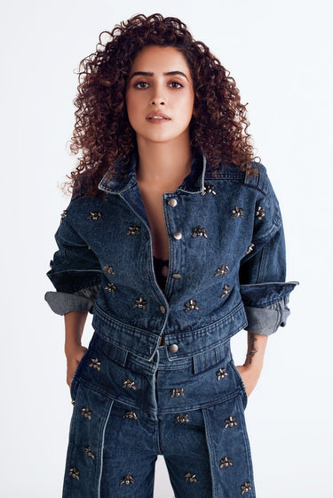 SANYA MALHOTRA IN OUR BLUE EMBELLISHED DENIM COORD - MellowDrama