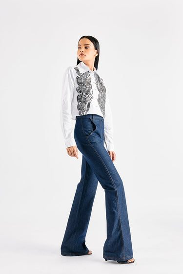 WHITE CROP SHIRT WITH EMBELLISHMENT - MellowDrama